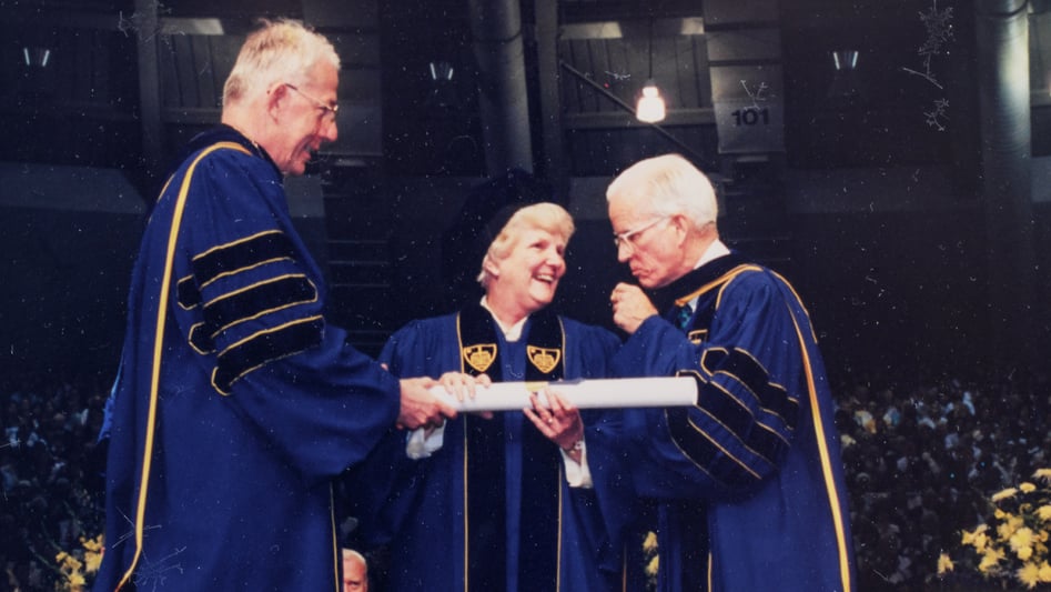 Sister Rosemary receiving an honorary degree from the University of Notre Dame in 1997