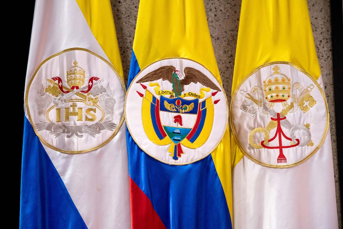Flags of Pontifica Universidad Javeriana in Bogota, Colombia.