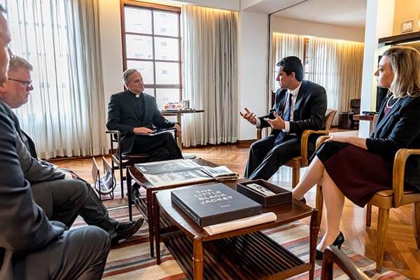 Judge Sérgio Moro meets with University of Notre Dame administrators before being honored with the Notre Dame Award at a luncheon in São Paolo, Brazil.