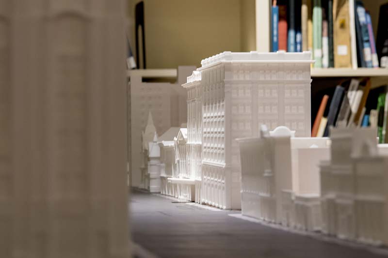 A 3-D printed model of historical downtown South Bend.