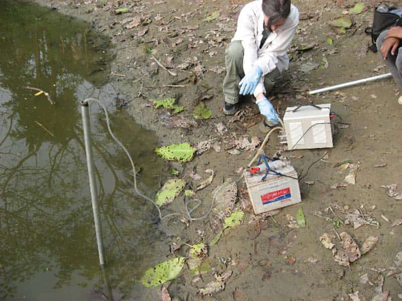 Culligan collects water sample.