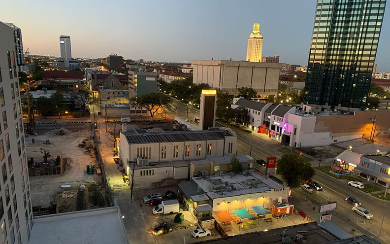 Aerial view of the construction site at night