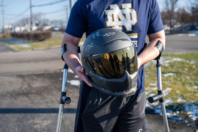 An image of the helmet Andrew was wearing during the accident.