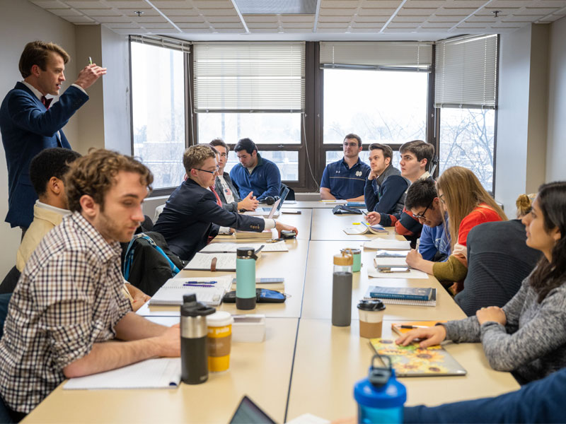 A view of Andrew in a class in Flanner Hall.