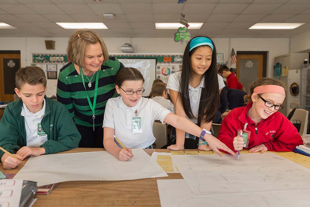 Mary Joyce DeVirgilio’s 5th grade students design her dream house at St Vincent de Paul School in Fort Wayne, IN.