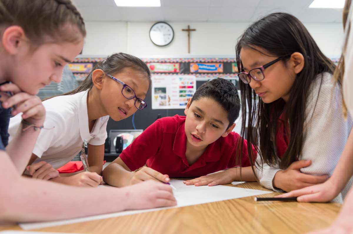 Mary Joyce DeVirgilio’s 5th grade students design her dream house at St Vincent de Paul School in Fort Wayne, IN.