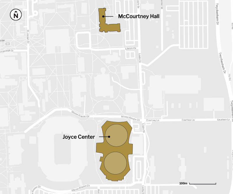 A map shows the proximity of two buildings.