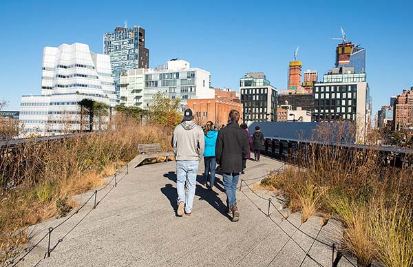 Students walk on the High Line