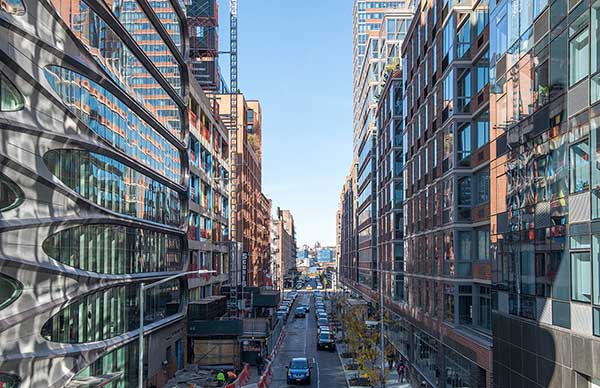 Students walk on the High Line