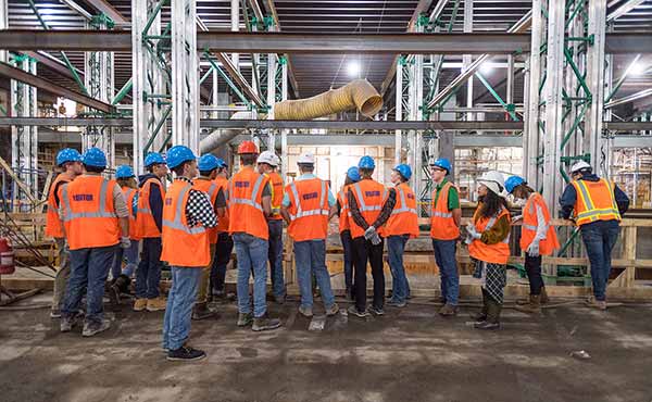Notre Dame engineering students tour the Moynihan Station/Farley Train Hall redevelopment project.