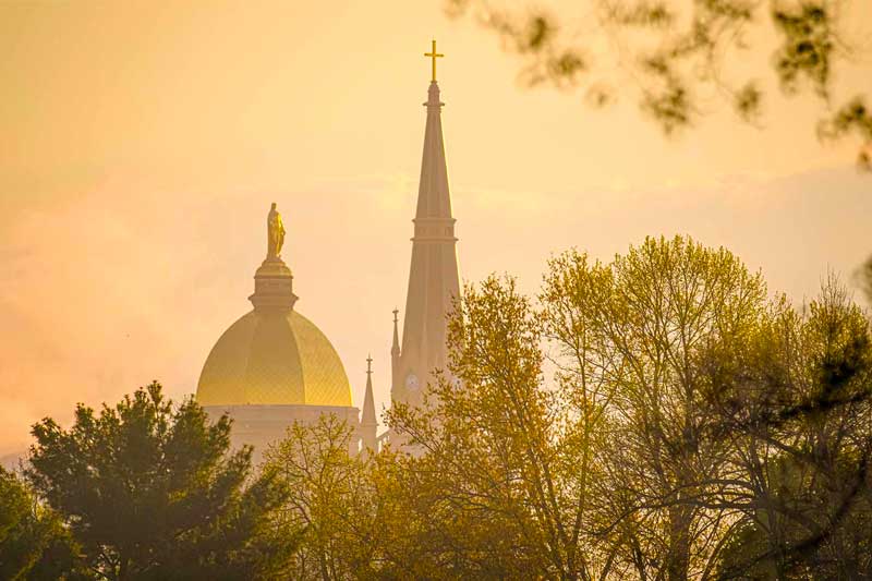 The Golden Dome and Basilica during golden hour.